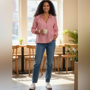 J.Crew Ruffle Stripe Top Women’s Size XL Preppy